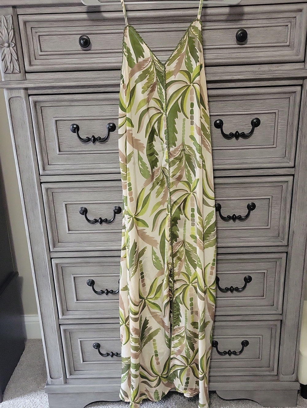 Palm Print Maxi Dress in Green & Cream. Never Worn
